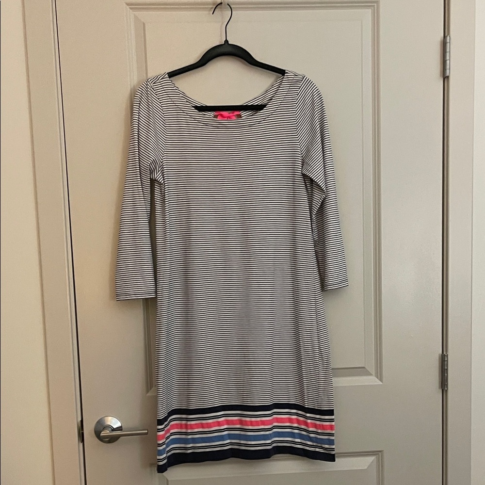 Lilly Pulitzer Black and White Striped Dress with Multicolor Hem